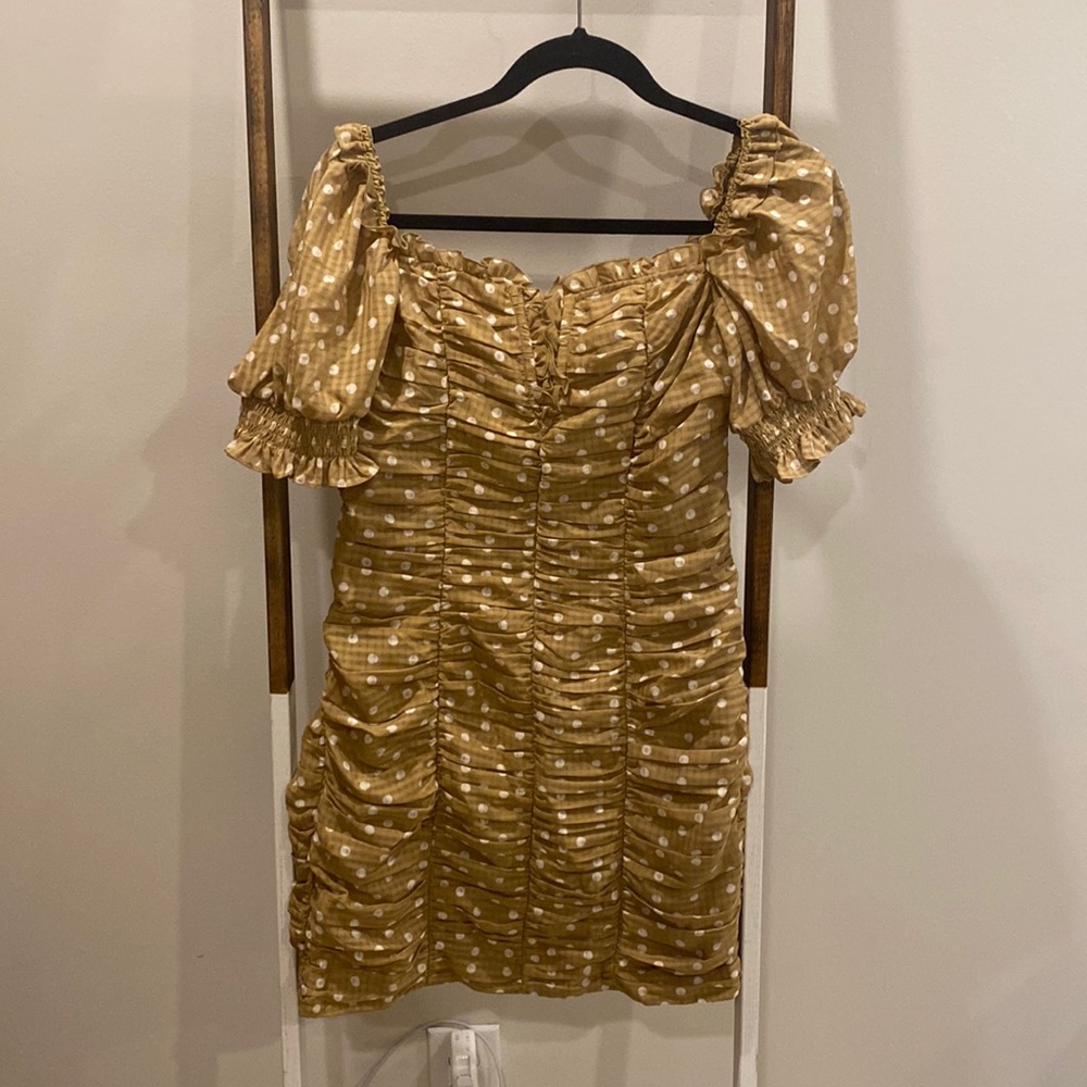 Rosie Tan polkadot ruched bodycon dress